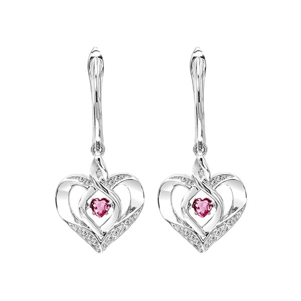 Silver Diamond (1/50 Ctw) & Createdpink Tourmaline (1/8 Ctw) Earring