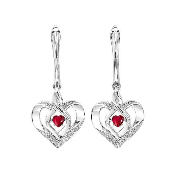 Silver Diamond (1/50 Ctw) & Created Ruby (1/8 Ctw) Earring