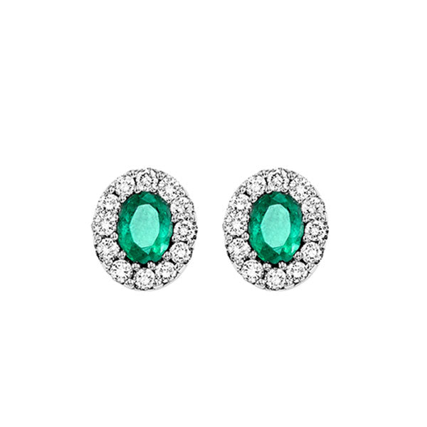 14Kt White Gold Diamond (1/5Ctw) & Emerald (1/3 Ctw) Earring