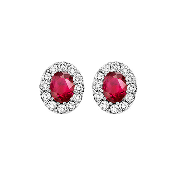 14Kt White Gold Diamond (1/5Ctw) & Ruby (1/5 Ctw) Earring