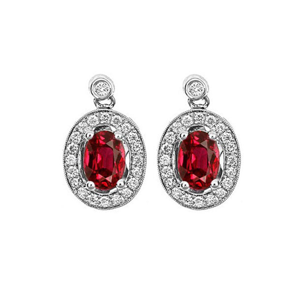 14Kt White Gold Diamond (1/4Ctw) & Ruby (1 Ctw) Earring