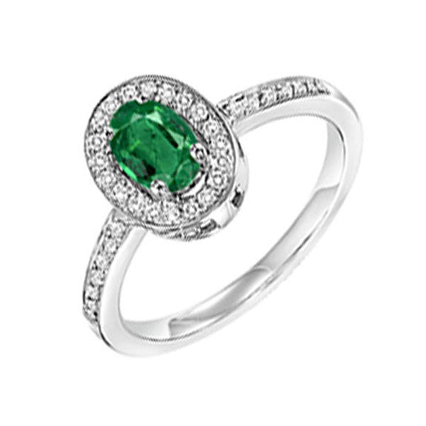 14Kt White Gold Diamond (1/5Ctw) & Emerald (1/5 Ctw) Ring