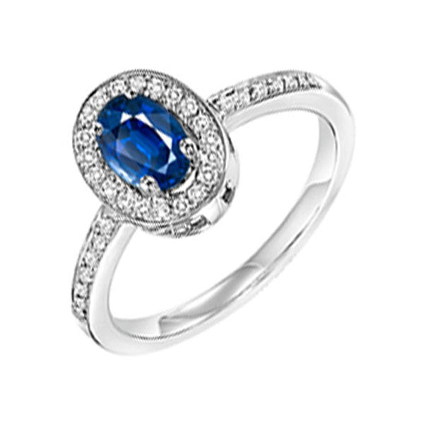 14Kt White Gold Diamond (1/5Ctw) & Sapphire (1/4 Ctw) Ring